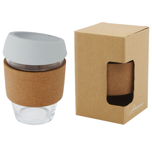 Lidan 360 ml Becher aus Borosilikatglas mit Korkgriff und Silikondeckel