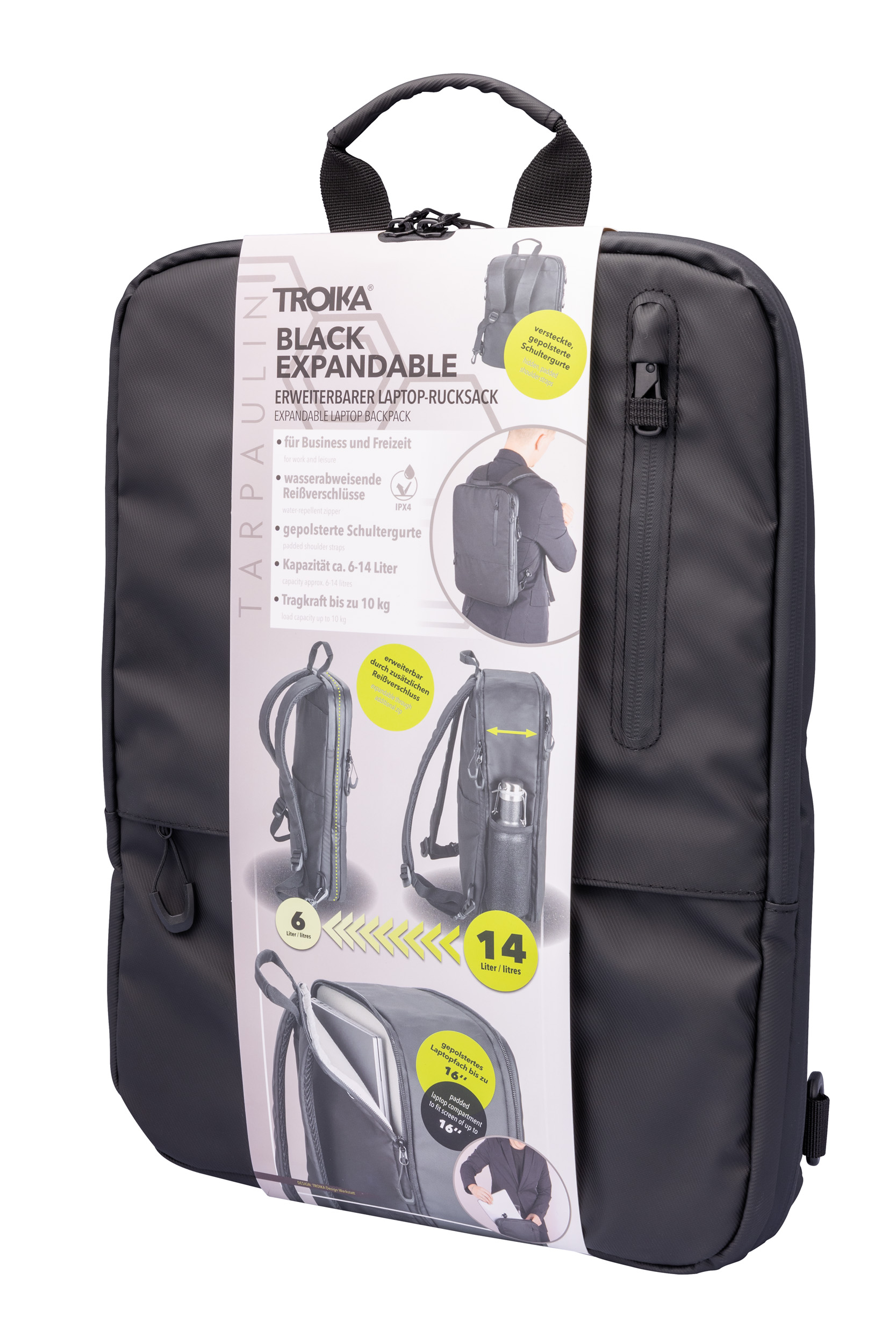 TROIKA Laptop-Rucksack TROIKA BLACK EXPANDABLE
