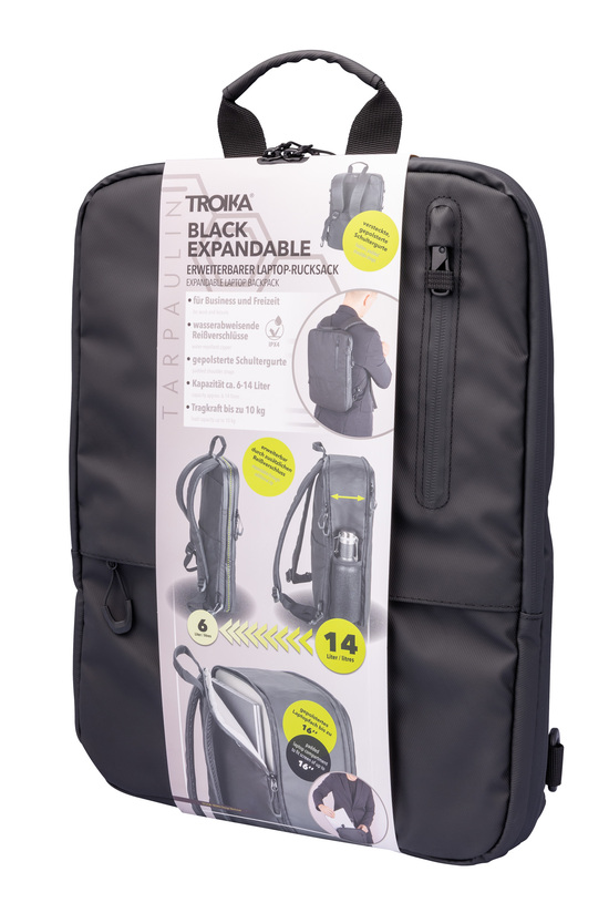 TROIKA Laptop-Rucksack TROIKA BLACK EXPANDABLE