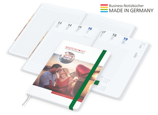 Buchkalender Match-Hybrid White Bestseller A4, Cover-Star matt, grün