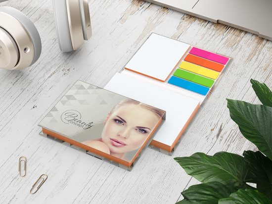 Haftnotiz-Set Prag Bookcover White Bestseller, matt-individuell, Farbschnitt orange