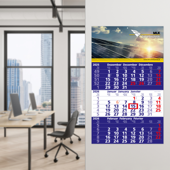 3-Monatskalender Solid 3 Bestseller, dunkelblau (Einblatt)