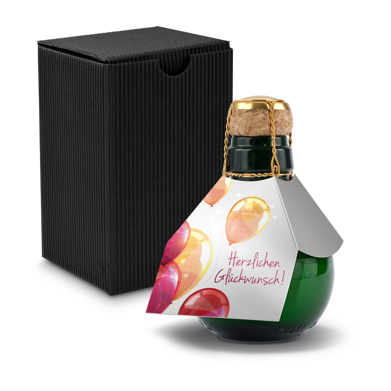 Origineller Sekt Herzlichen Glückwunsch - Karton Schwarz, 125 ml 2K1358m2