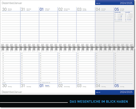 Schreibtischquerkalender "Luxus" mit überstehender Kartonrückwand im Format 30,5 x 13,5 cm