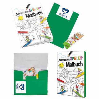 Malbuch / Mal-Set A6 - Komm-raus-spielen - Malset mit 1-c Logoeindruck
