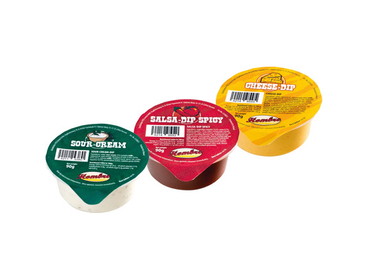 Nacho Box im Schuber, Inhalt: Nachos Paprika-Chili, Sour Cream ca. 100 g + 90 g (Dip)