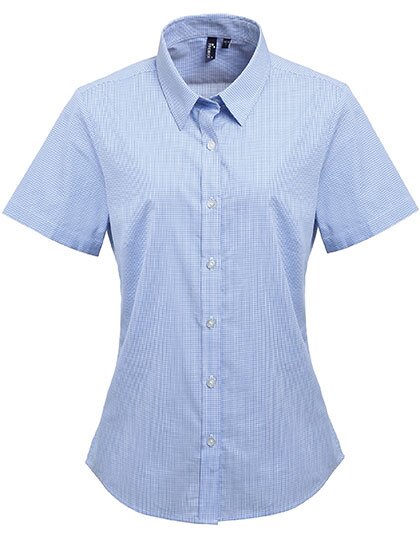 Ladies` Microcheck (Gingham) Short Sleeve Cotton Shirt