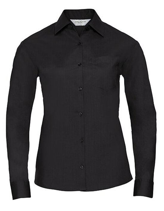 Ladies` Long Sleeve Classic Polycotton Poplin Shirt