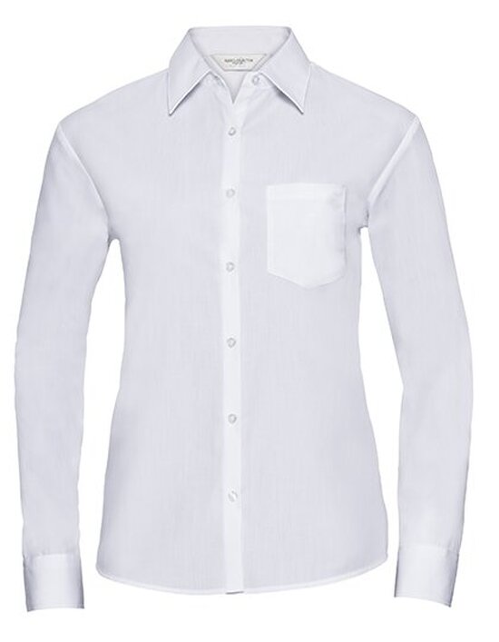 Ladies` Long Sleeve Classic Polycotton Poplin Shirt