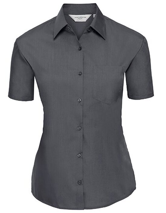 Ladies` Short Sleeve Classic Polycotton Poplin Shirt